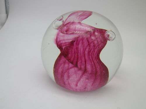 FOR MONACO  ONLY PLEASE!!! Caithnes Scotland `Carnival` SIGNED PAPER WEIGHT.  deep pink swirls