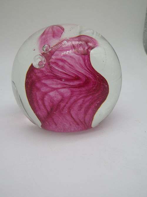 FOR MONACO  ONLY PLEASE!!! Caithnes Scotland `Carnival` SIGNED PAPER WEIGHT.  deep pink swirls