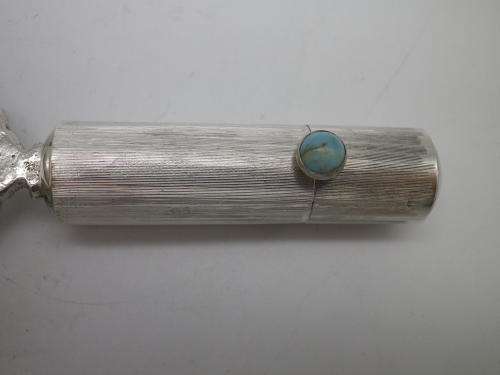 ART DECO Silver Mirror, Compact & lipstick holder CONTINENTAL 800 SILVER with Turquoise stone