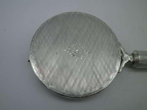 ART DECO Silver Mirror, Compact & lipstick holder CONTINENTAL 800 SILVER with Turquoise stone
