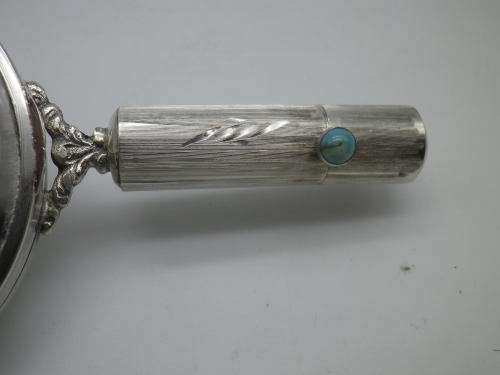 ART DECO Silver Mirror, Compact & lipstick holder CONTINENTAL 800 SILVER with Turquoise stone