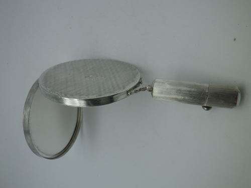 ART DECO Silver Mirror, Compact & lipstick holder CONTINENTAL 800 SILVER with Turquoise stone