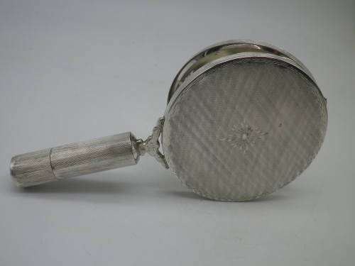 ART DECO Silver Mirror, Compact & lipstick holder CONTINENTAL 800 SILVER with Turquoise stone