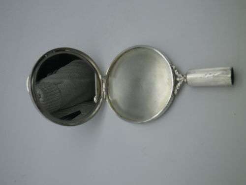 ART DECO Silver Mirror, Compact & lipstick holder CONTINENTAL 800 SILVER with Turquoise stone