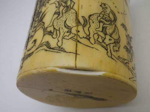 Antique Chinese Lidded Brush pot. Fine Carved Scrimshaw detail. RARE! Special!