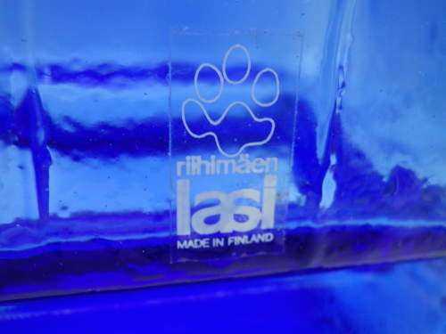 Mid Century Modern Pala Riihimaen Lasi Glass Vase Finland 1960s Helena Tynell 11x11cm original Label