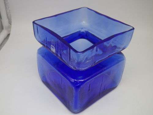 Mid Century Modern Pala Riihimaen Lasi Glass Vase Finland 1960s Helena Tynell 11x11cm original Label