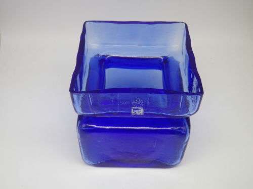 Mid Century Modern Pala Riihimaen Lasi Glass Vase Finland 1960s Helena Tynell 11x11cm original Label