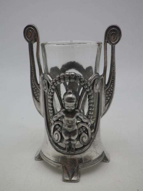 WMF Germany Silver Plated Cherub Toothpick Holder with glass liner. Art Nouveau.