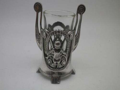 WMF Germany Silver Plated Cherub Toothpick Holder with glass liner. Art Nouveau.