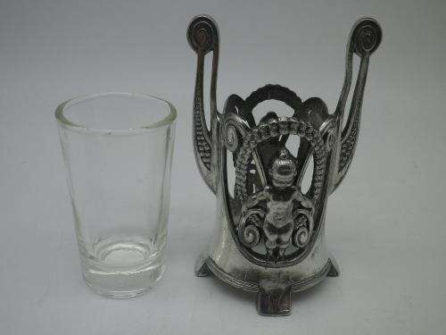 WMF Germany Silver Plated Cherub Toothpick Holder with glass liner. Art Nouveau.