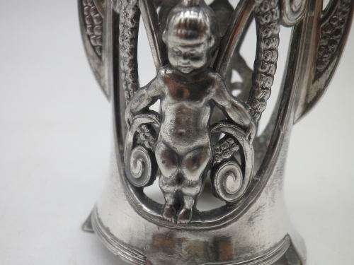 WMF Germany Silver Plated Cherub Toothpick Holder with glass liner. Art Nouveau.
