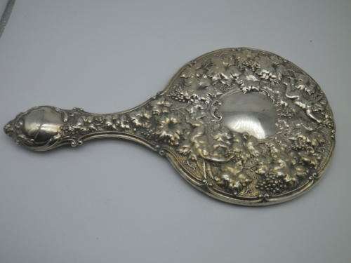 EXQUISITE Hallmarked sterling silver HAND MIRROR. Birmingham 1904. 28cm long. RARE!!