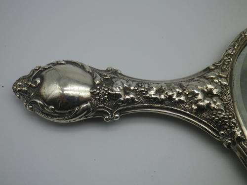 EXQUISITE Hallmarked sterling silver HAND MIRROR. Birmingham 1904. 28cm long. RARE!!