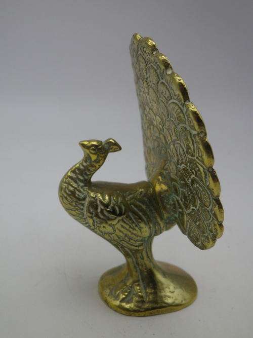 Solid Brass Small PEACOCK. Very cute. 10 cm tall