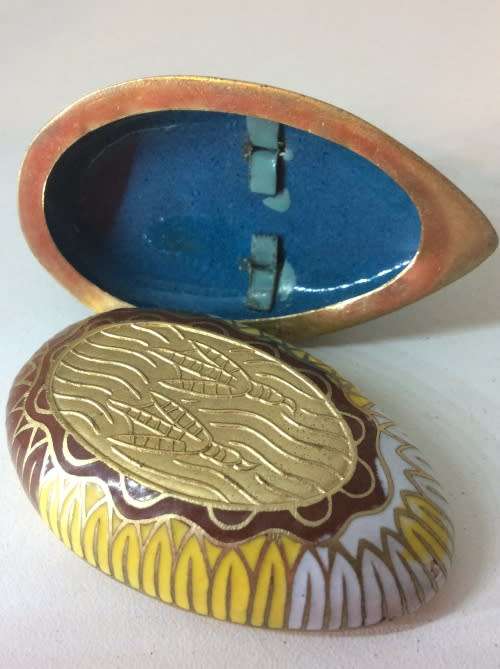 Pair Chinese Cloisonne Lidded duck trinket holders. 5cm x 5cm. RARE!