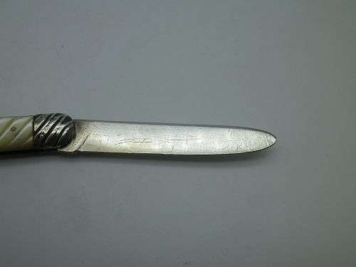 Antique Silver Folding Fruit Knife. Mother of Pearl handle. Sheffield 1896 Edward Bradley. RARE
