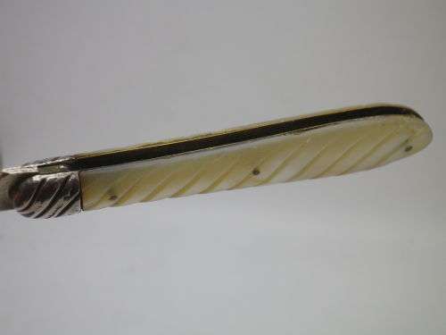 Antique Silver Folding Fruit Knife. Mother of Pearl handle. Sheffield 1896 Edward Bradley. RARE