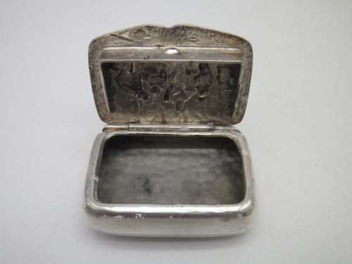 Vintage Hans Jensen, Denmark Silverplated Repousse pill or snuff box depicting musicians with their