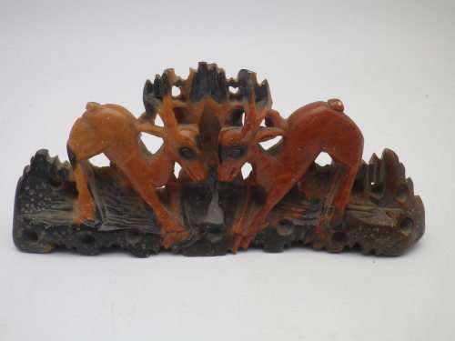 Vintage Chinese(?) Carved Stone DEER figurine. Lovely detail. 13 x 6 cm
