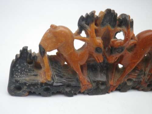 Vintage Chinese(?) Carved Stone DEER figurine. Lovely detail. 13 x 6 cm