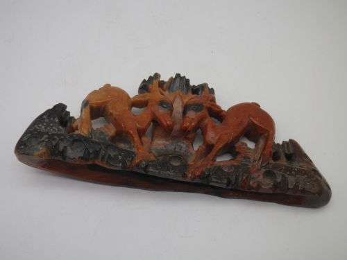 Vintage Chinese(?) Carved Stone DEER figurine. Lovely detail. 13 x 6 cm