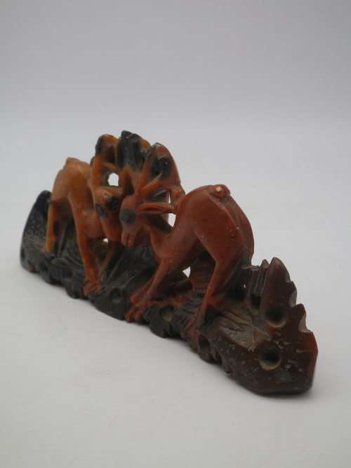 Vintage Chinese(?) Carved Stone DEER figurine. Lovely detail. 13 x 6 cm