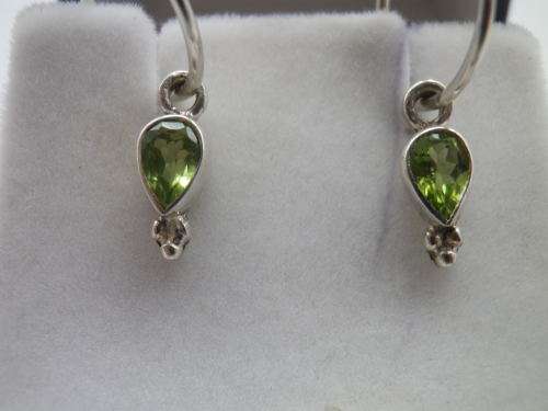 Sterling Silver & PERIDOT Necklace & Huggy Earrings set