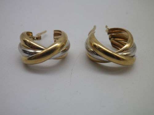 9ct Yellow and White gold Band Hoop Earrings. 2.4 grms. Beautiful!