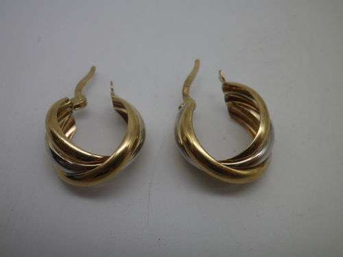 9ct Yellow and White gold Band Hoop Earrings. 2.4 grms. Beautiful!