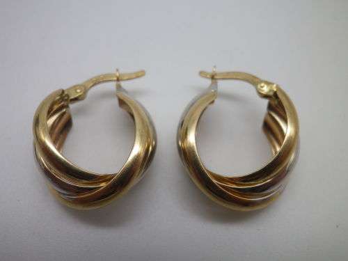 9ct Yellow and White gold Band Hoop Earrings. 2.4 grms. Beautiful!