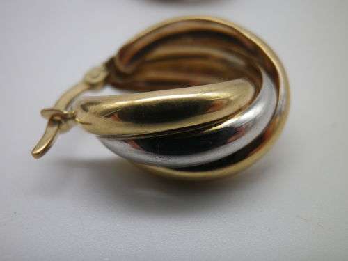 9ct Yellow and White gold Band Hoop Earrings. 2.4 grms. Beautiful!