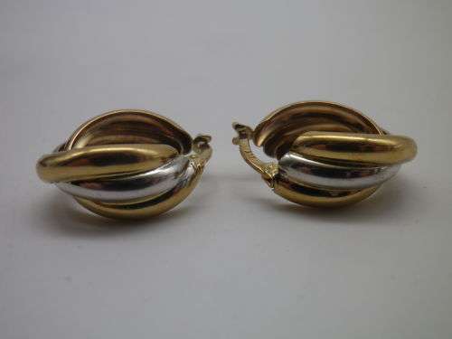 9ct Yellow and White gold Band Hoop Earrings. 2.4 grms. Beautiful!