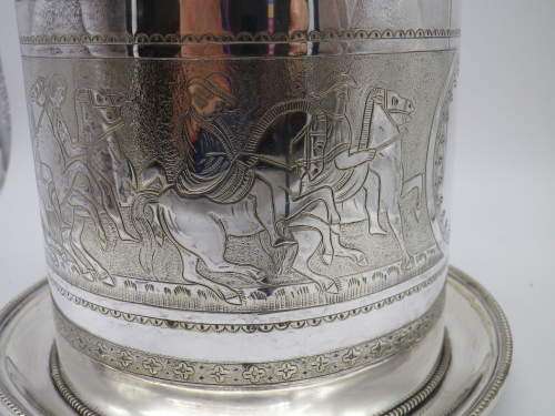 Antique Silver Plated Biscuit Barrel. Lion paw feet 16cm tall. Maker: HB