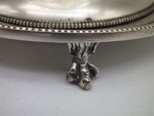 Antique Silver Plated Biscuit Barrel. Lion paw feet 16cm tall. Maker: HB