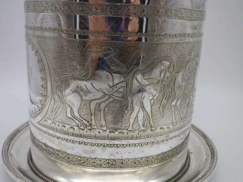 Antique Silver Plated Biscuit Barrel. Lion paw feet 16cm tall. Maker: HB