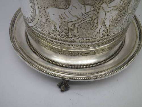 Antique Silver Plated Biscuit Barrel. Lion paw feet 16cm tall. Maker: HB