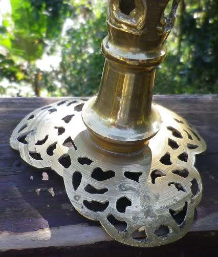 Vintage Pair of SOLID BRASS Tall Ornate Candle Holders. For thin or short stubby candles 29cm