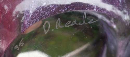 WOW!! DAVID READE original Signed and Dated 1985 Hand Blown Glass Bowl with Purple and White Swirls