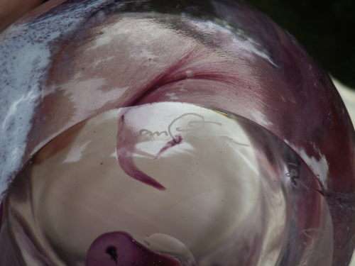 WOW!! DAVID READE original Signed and Dated 1985 Hand Blown Glass Bowl with Purple and White Swirls