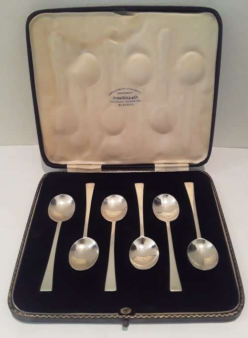 ART DECO Hallmarked sterling silver Condiment Spoons. Sheffield 1939 Thomas Bradbury& Sons Ltd