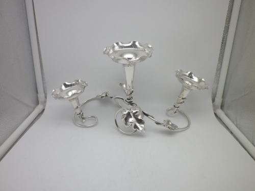 Antique Silver Plated 3 Trumpet Epergne vase Walker & Hall  centrepiece. Superb