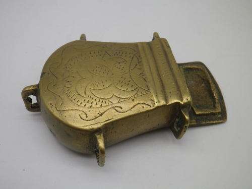 SOLID BRASS Vintage or Antique LIDDED  gunpowder CONTAINER to attach to belt. Possibly Ottoman