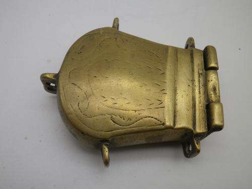 SOLID BRASS Vintage or Antique LIDDED  gunpowder CONTAINER to attach to belt. Possibly Ottoman