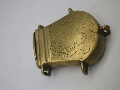 SOLID BRASS Vintage or Antique LIDDED  gunpowder CONTAINER to attach to belt. Possibly Ottoman