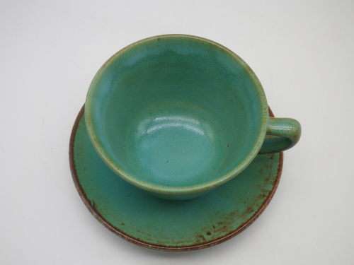 LINNWARE Green Glaze Cup and Saucer South African Pottery.