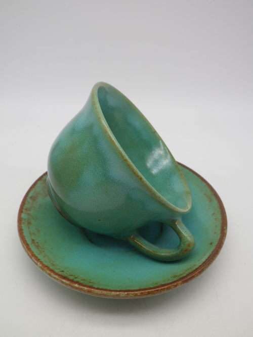 LINNWARE Green Glaze Cup and Saucer South African Pottery.