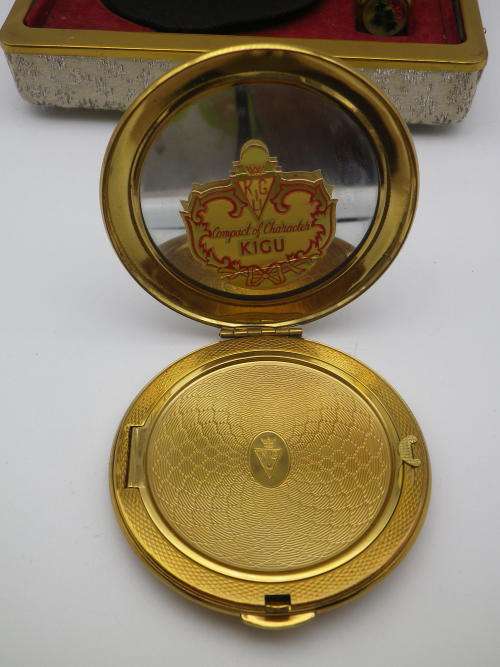 Vintage Powder Compact, Lipstick Holder & Comb Set Kigu London In Original Box