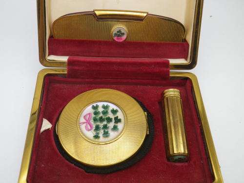 Vintage Powder Compact, Lipstick Holder & Comb Set Kigu London In Original Box
