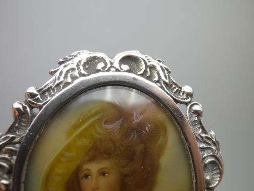 Hallmarked Sterling Silver pendant or brooch with Hand painted Portrait 5 cm x 4cm
